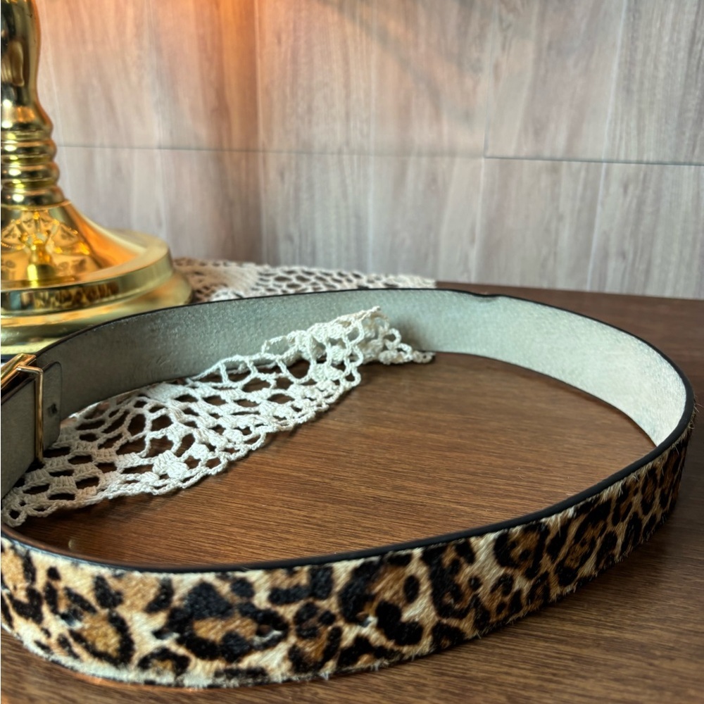 White House Black Market Leopard Print Hair Calf & Leather Belt with Gold Buckle - Picture 3 of 6